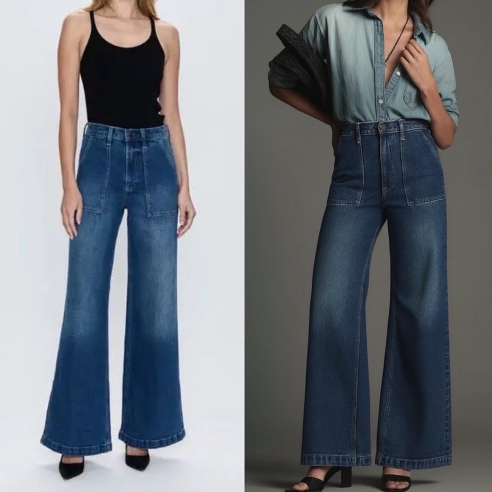 Anthropologie Pistola 32 Lana Bella Wide Leg Medium Wash Denim Jeans Clean Hem